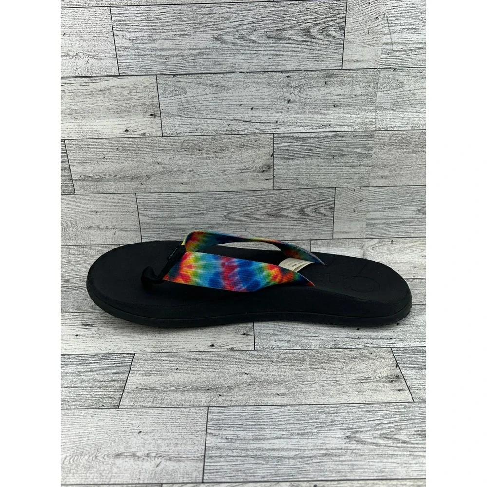 Chaco Chillos Flip Flops Men Sz 10 Black Tie Dye‎ Rainbow Straps Sandals J108035